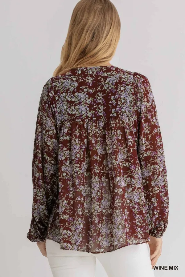 Embroidered Velvet Yoke Floral Blouse