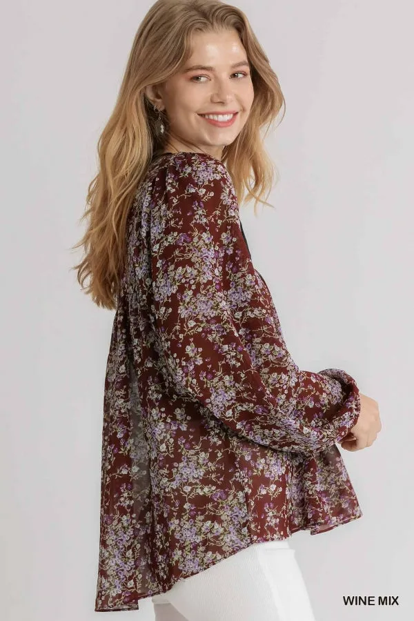 Embroidered Velvet Yoke Floral Blouse