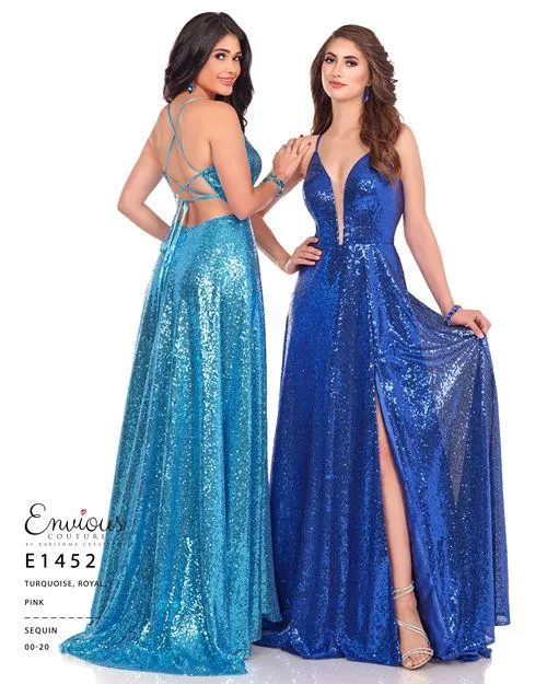 Envious Couture E 1452 Size 2 Royal Sequin Long Prom Dress Slit Formal A line Evening Gown