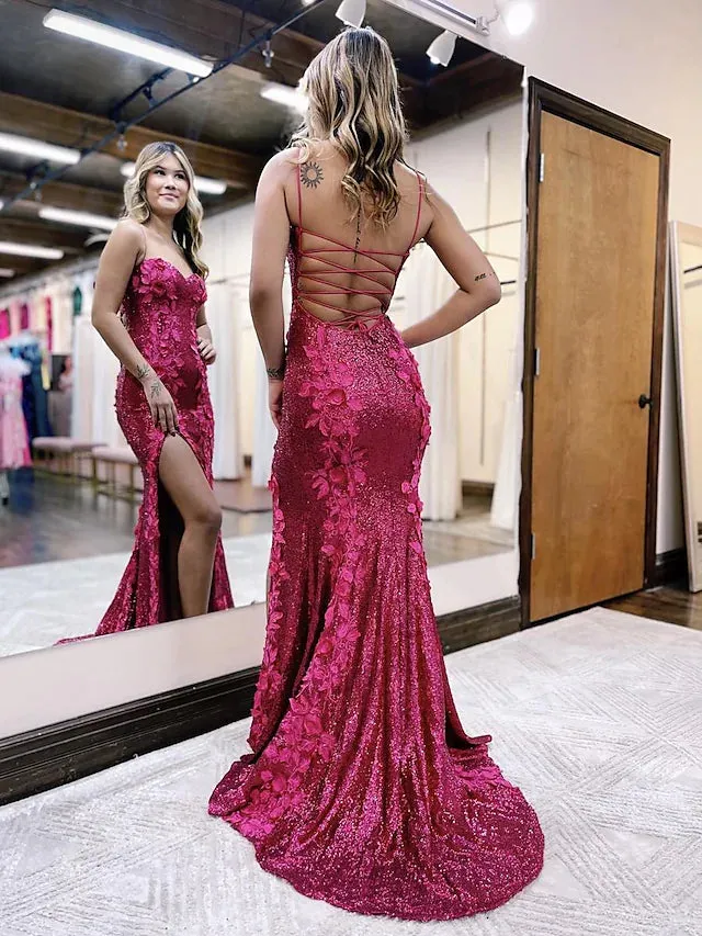 Evening Gown Sexy Dress Formal Sleeveless Spaghetti Strap Sequined Backless with Sequin Appliques