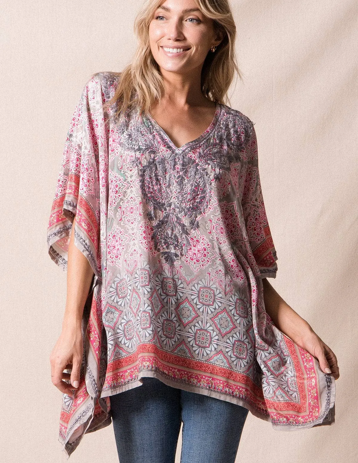 Fair Trade Flowy Tunic - Silver Rose