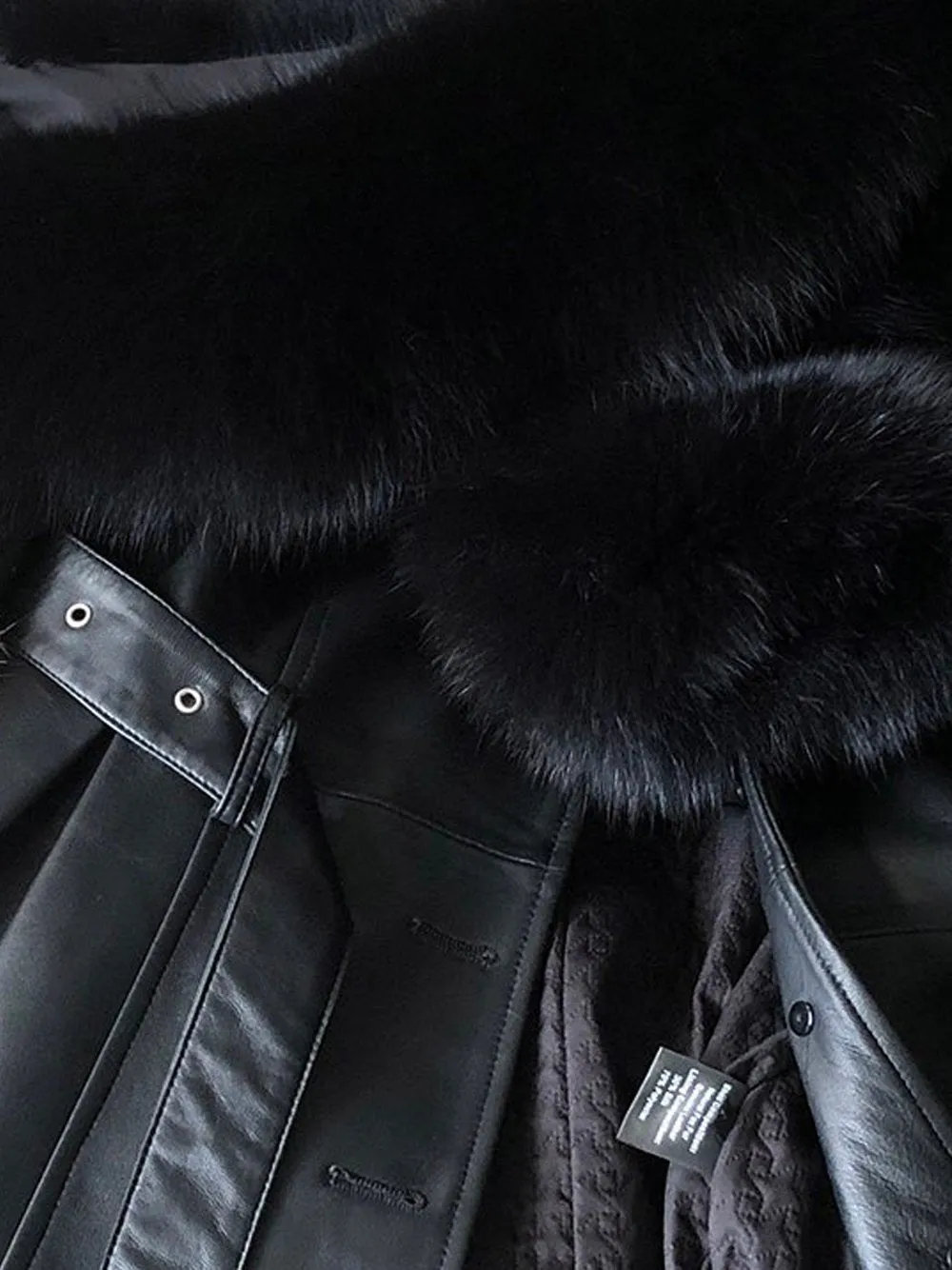 Faux Fur Genuine Leather Coat in Black