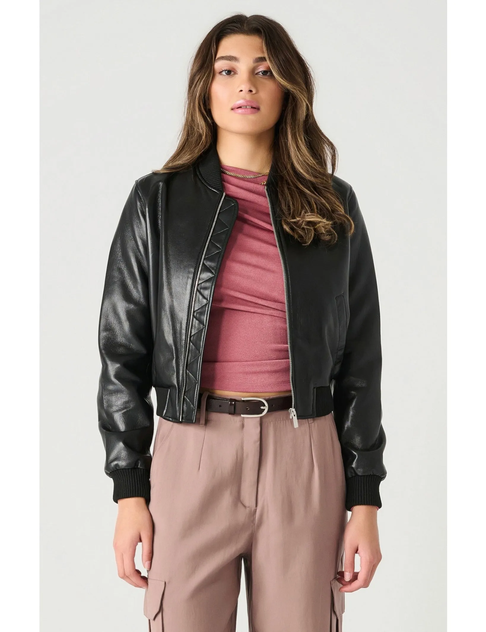 Faux Leather Bomber Jacket