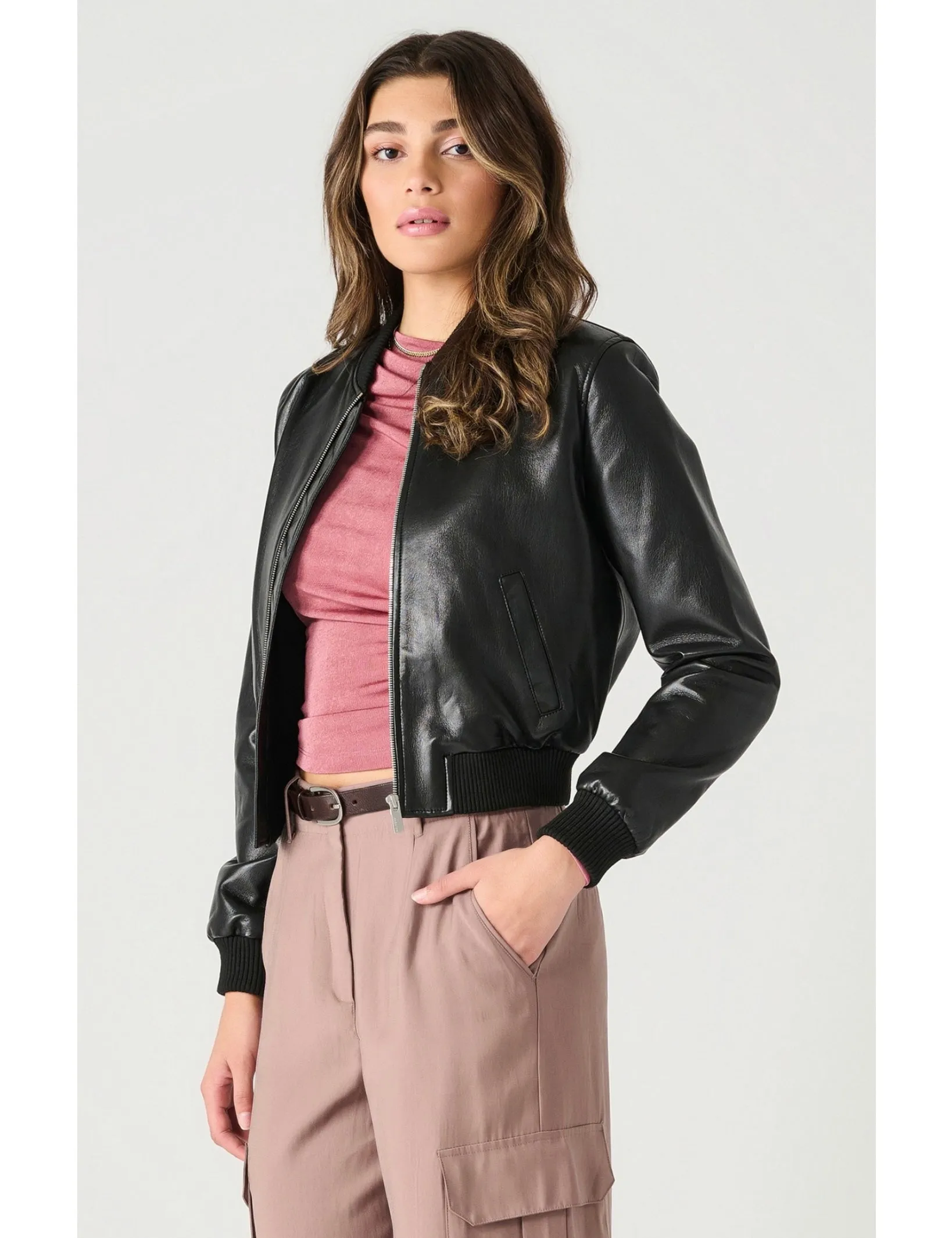 Faux Leather Bomber Jacket