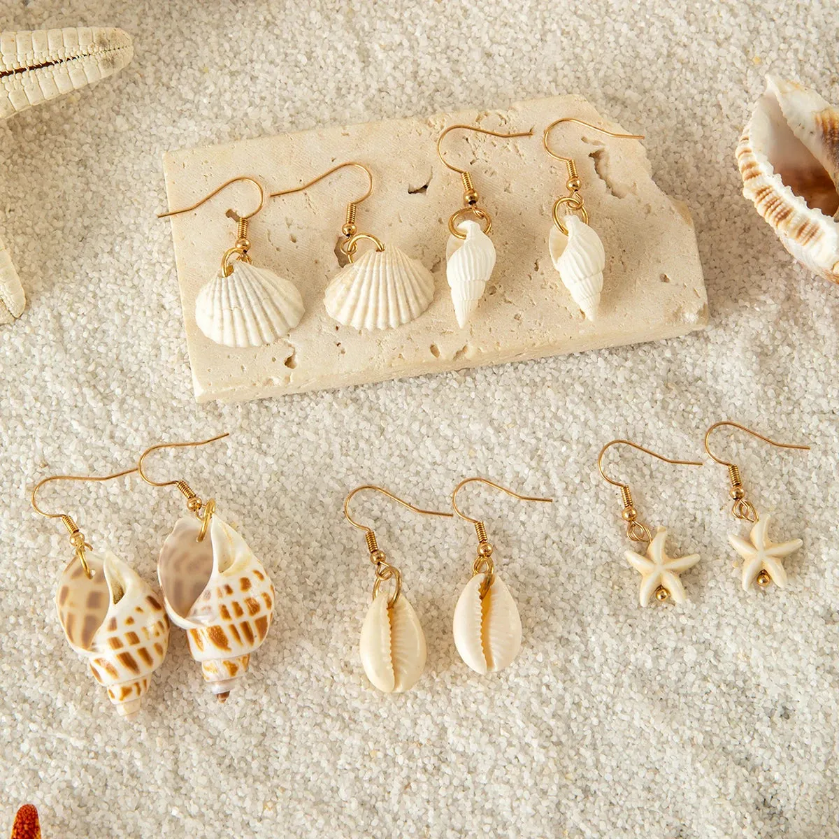 Five Pairs Sea Shell Earrings Summer Vibes