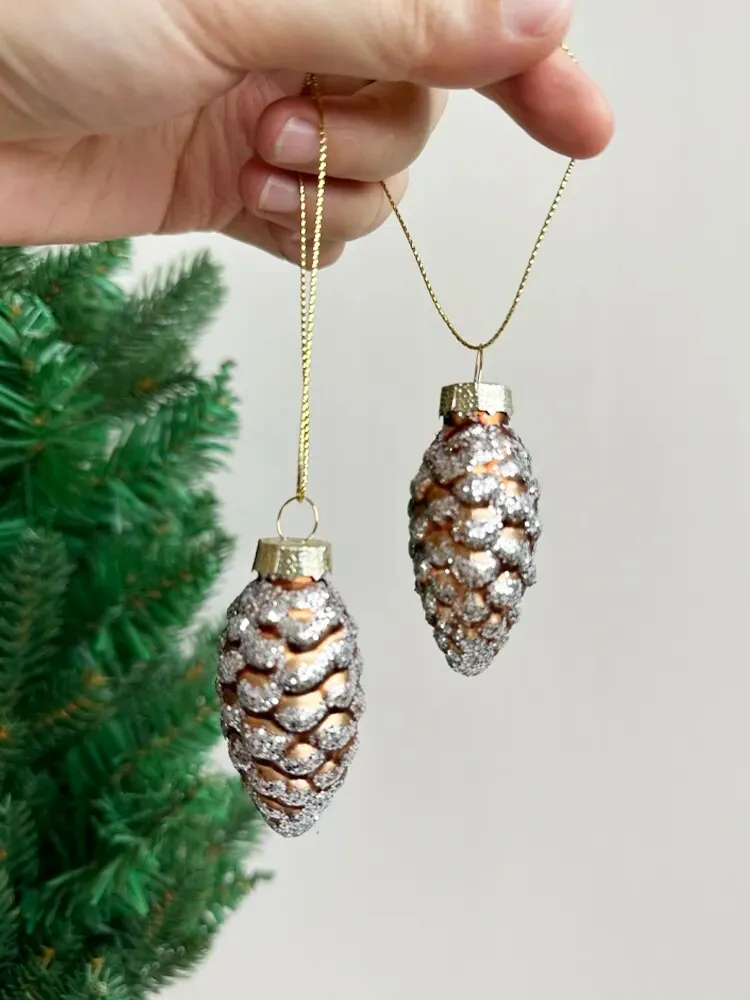 Glass Pine Cones Acorns Christmas Tree Ornaments Set of Four