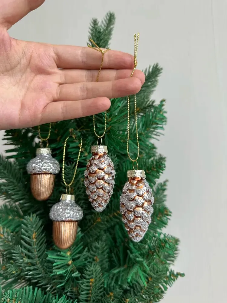 Glass Pine Cones Acorns Christmas Tree Ornaments Set of Four