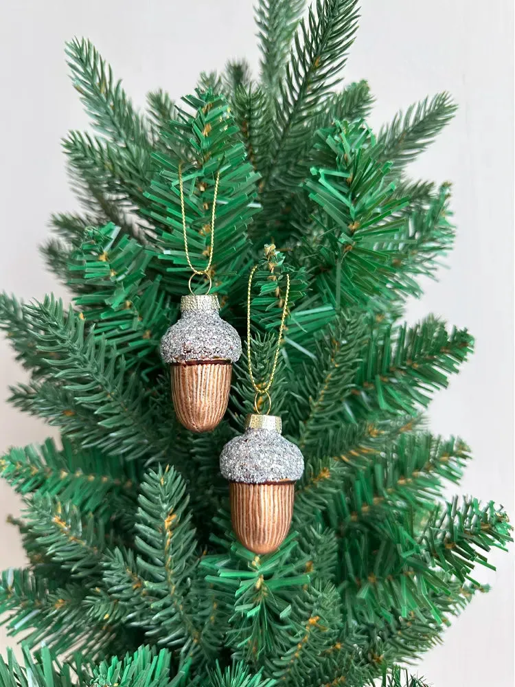 Glass Pine Cones Acorns Christmas Tree Ornaments Set of Four