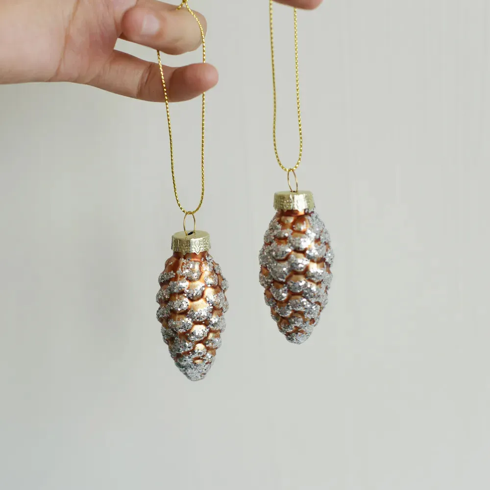 Glass Pine Cones Acorns Christmas Tree Ornaments Set of Four