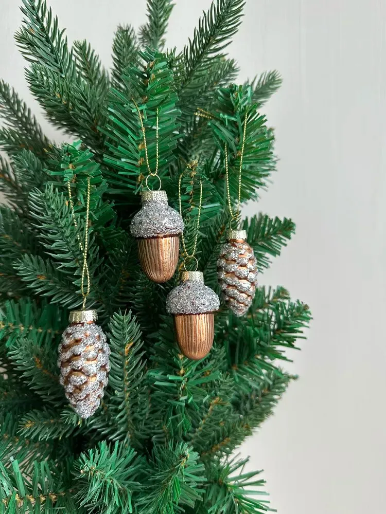 Glass Pine Cones Acorns Christmas Tree Ornaments Set of Four