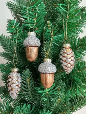 Glass Pine Cones Acorns Christmas Tree Ornaments Set of Four