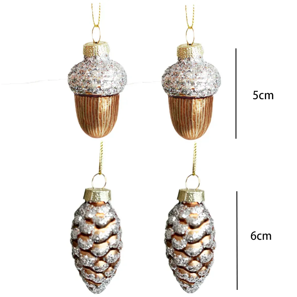 Glass Pine Cones Acorns Christmas Tree Ornaments Set of Four