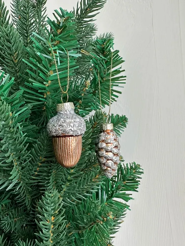 Glass Pine Cones Acorns Christmas Tree Ornaments Set of Four