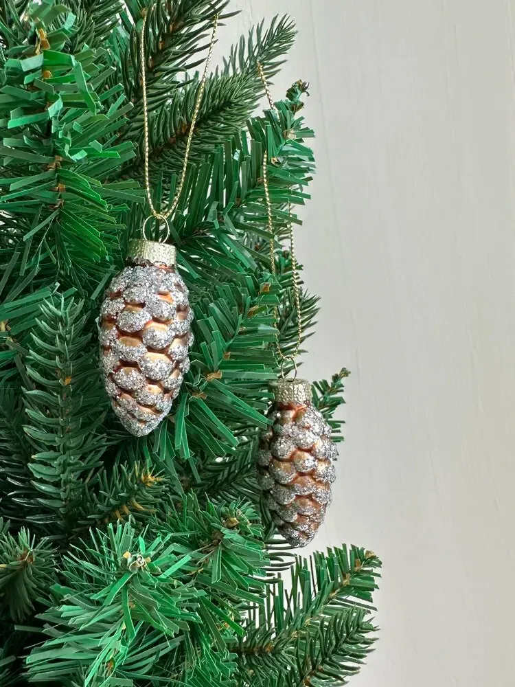 Glass Pine Cones Acorns Christmas Tree Ornaments Set of Four