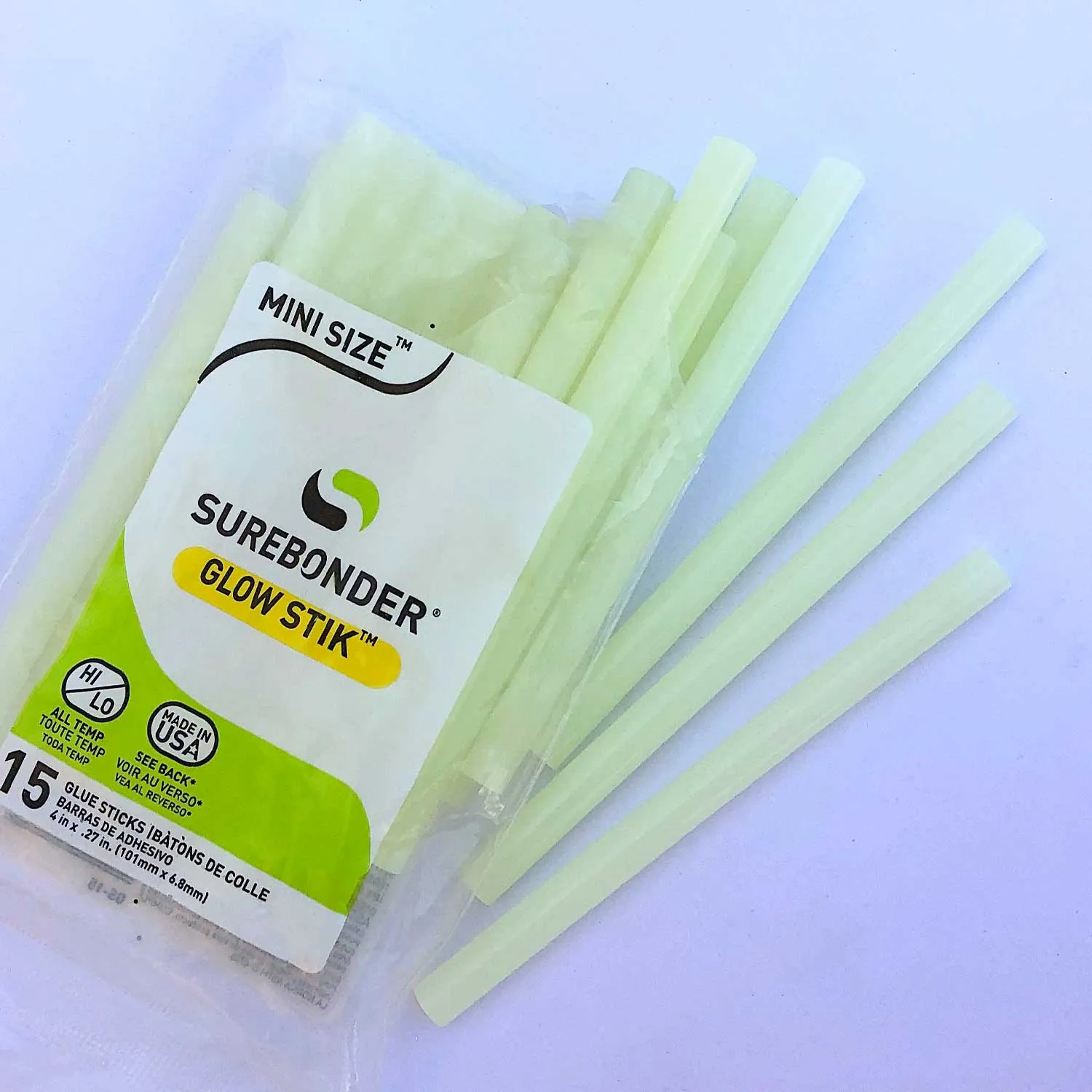 Glow in the Dark Hot Glue Sticks Mini Size 4"  - 15 Pack