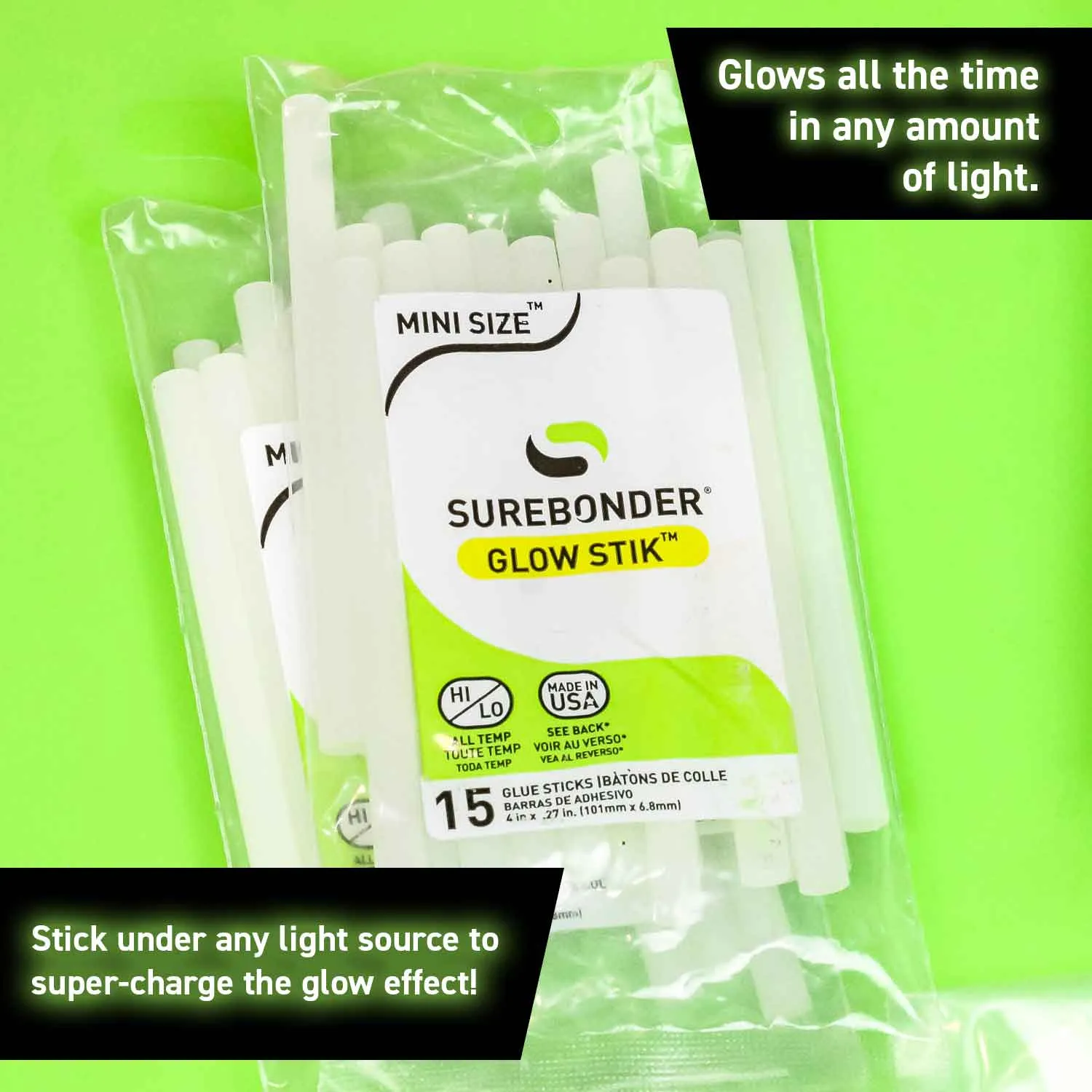 Glow in the Dark Hot Glue Sticks Mini Size 4"  - 15 Pack