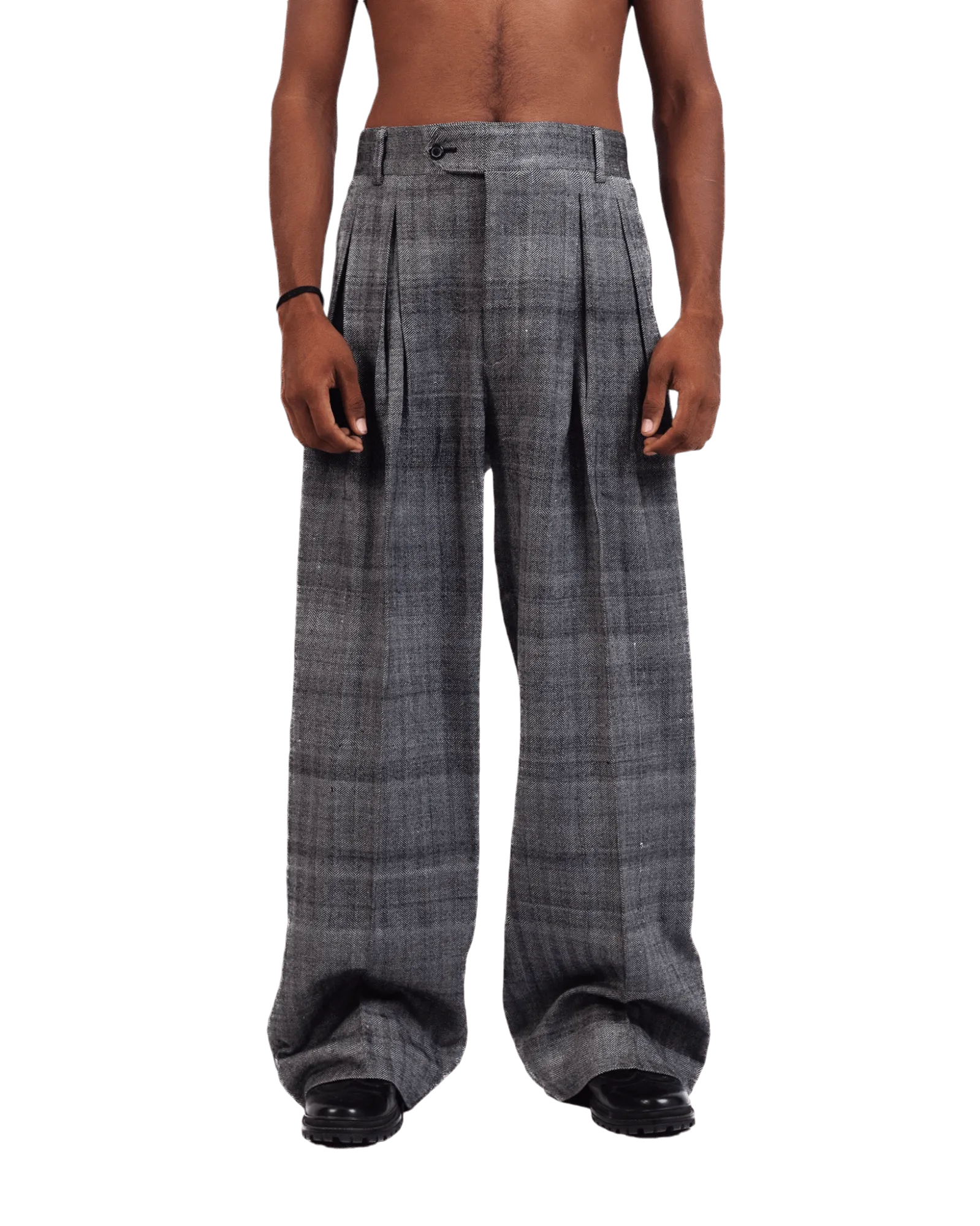 GREY TWEED DOUBLE-PLEATED TROUSERS