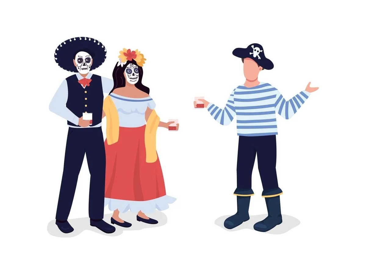 Halloween costumes semi flat color vector characters set