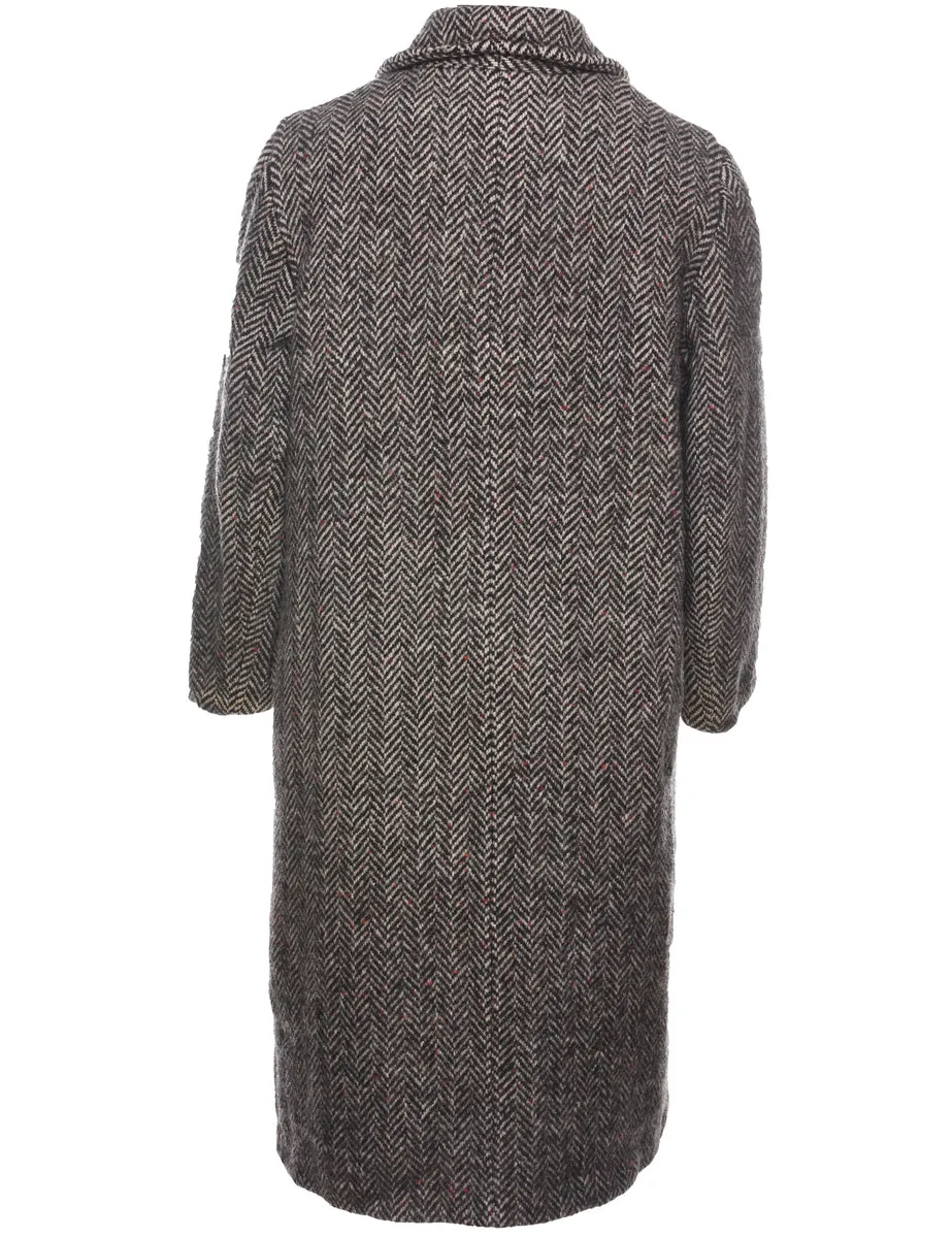 Herringbone Tweed Wool Coat - L