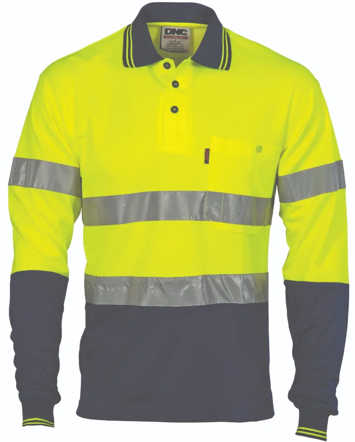 HiVis Two Tone Cotton Back Long Sleeve Polo