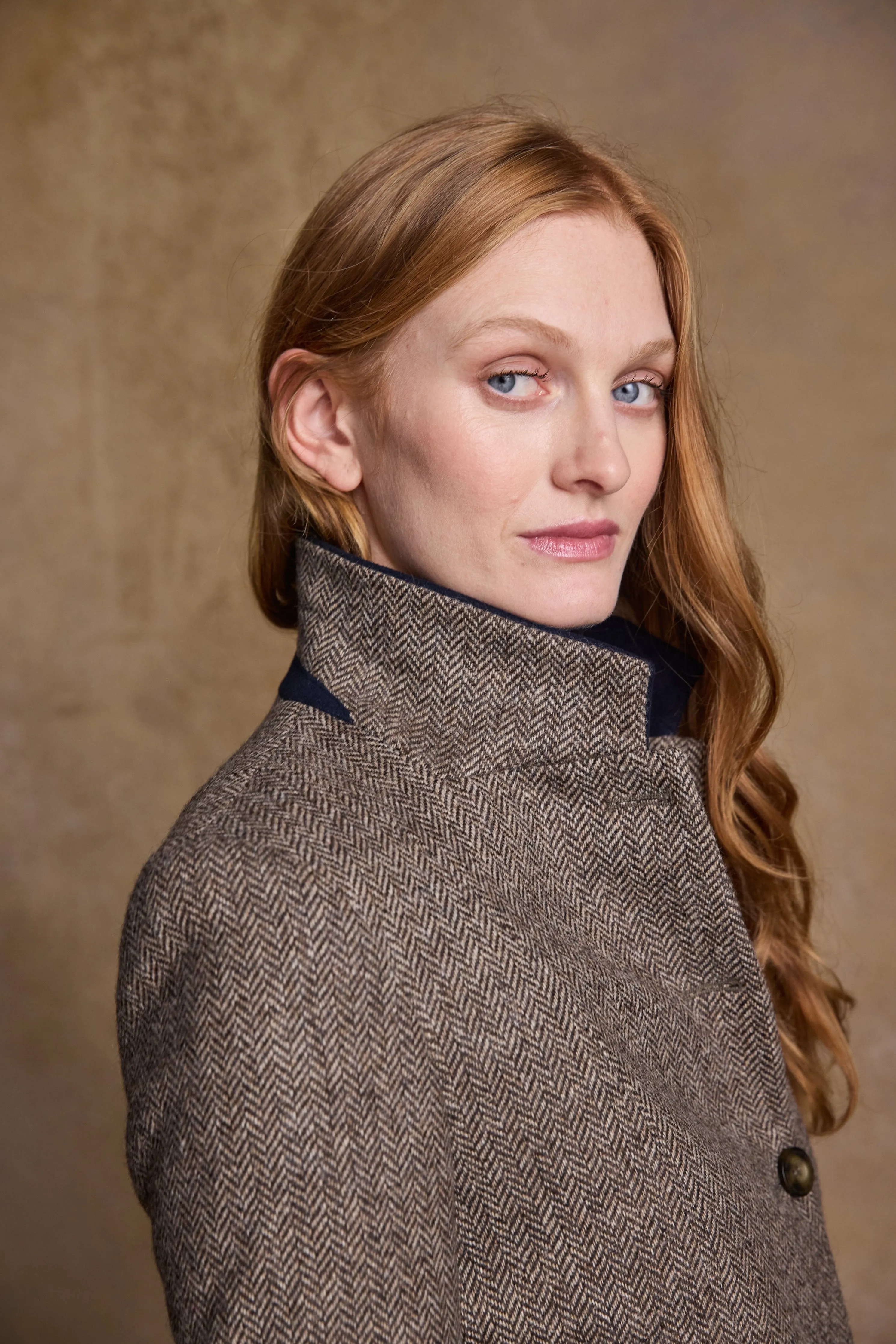 Isabella Tweed Coat - Light Tan Herringbone