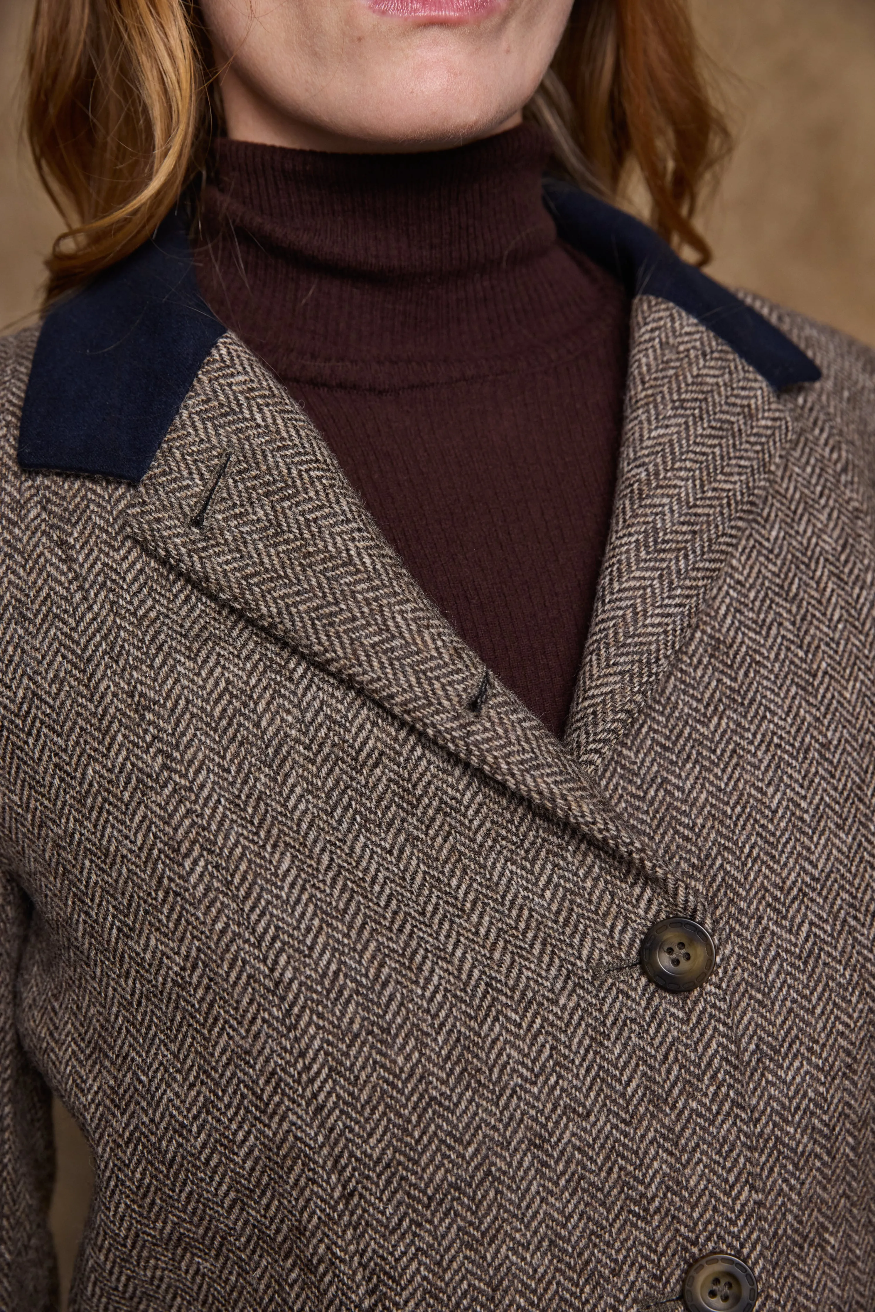 Isabella Tweed Coat - Light Tan Herringbone