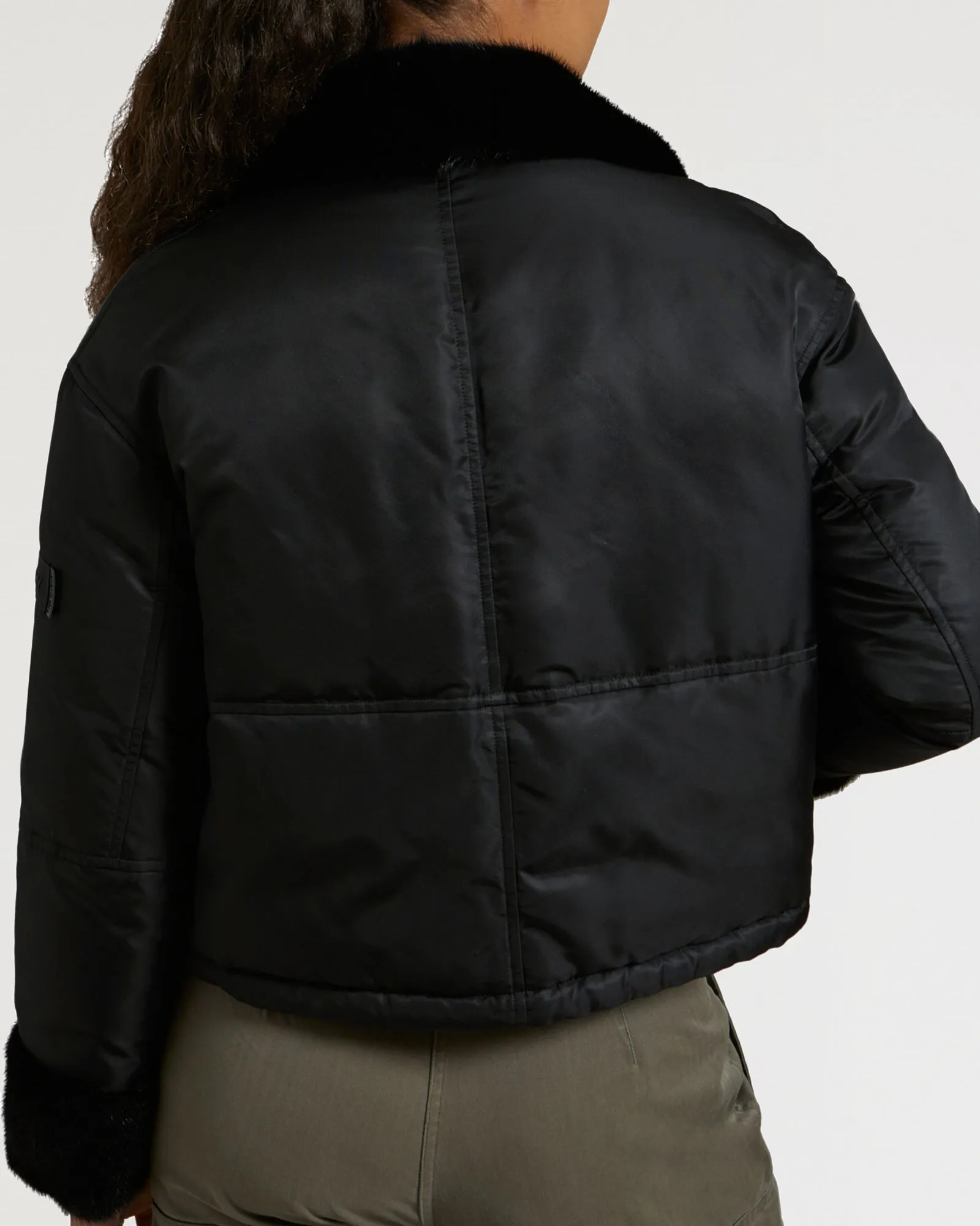 Jacket in water-repellent technical fabric with mink fur