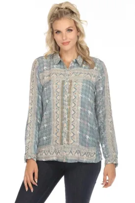 Johnny Was Biya Bixby Button-Down Silk Blouse B11923A8 Boho Chic