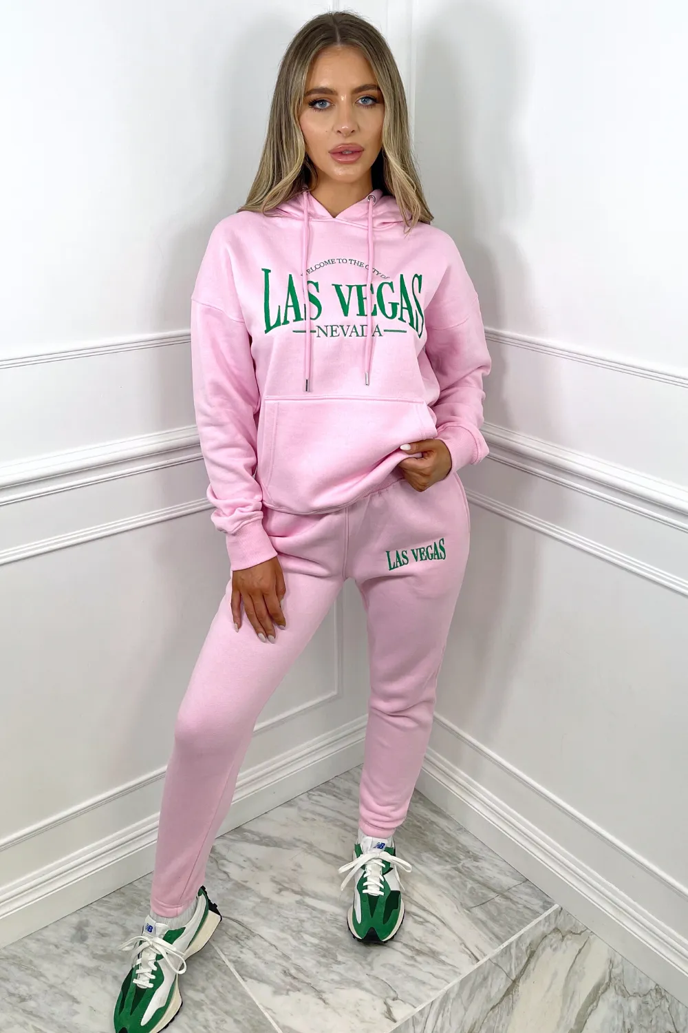 Las Vegas pink embroidered hooded loungewear set