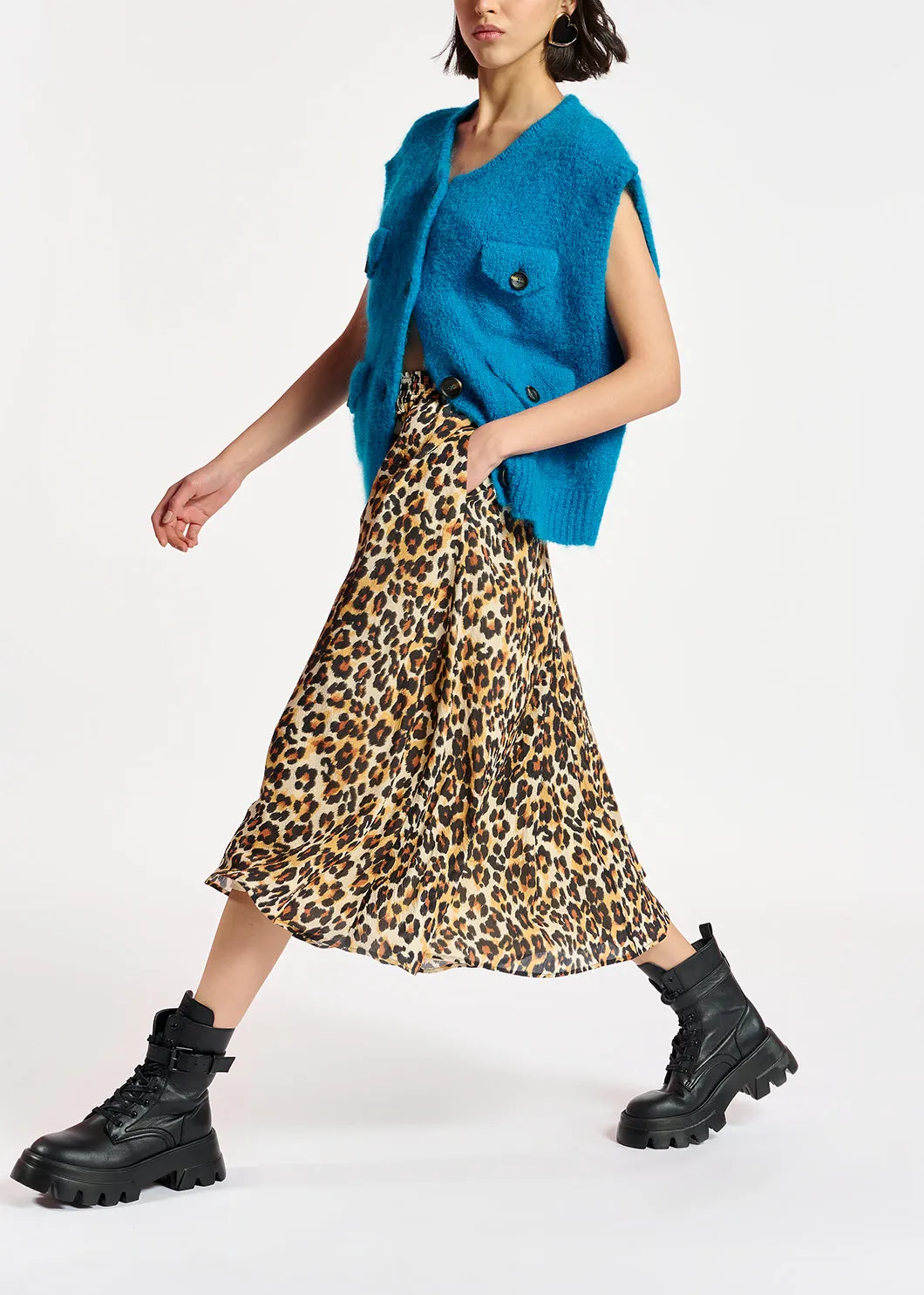 Leopard-print midi skirt