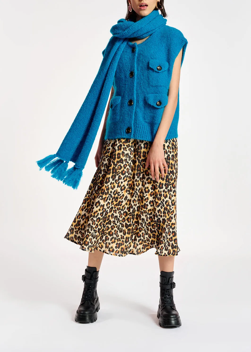 Leopard-print midi skirt