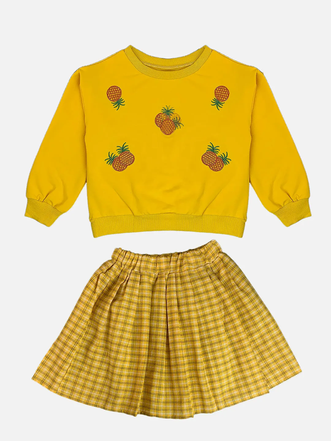 Little Surprise Box 2pcs Yellow Pineapple Sweatshirt, Skirt Winterwear set for Girls -2-3Y