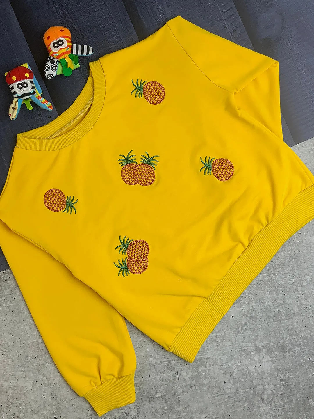 Little Surprise Box 2pcs Yellow Pineapple Sweatshirt, Skirt Winterwear set for Girls -2-3Y