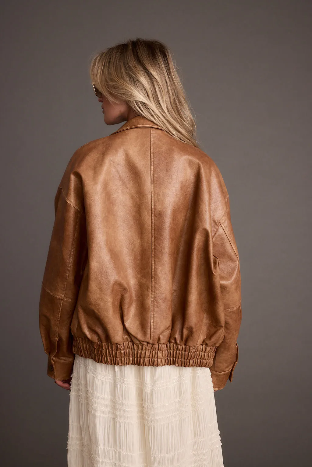 London Calling Cognac Oversized Faux Leather Jacket