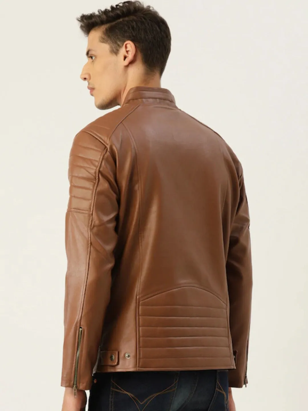 Men Leather Jacket Brown | QAWACH