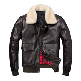 Mens Knox Flight Bomber Genuine Lambskin Leather Fur Collar Cotton Checked Lined Jacket