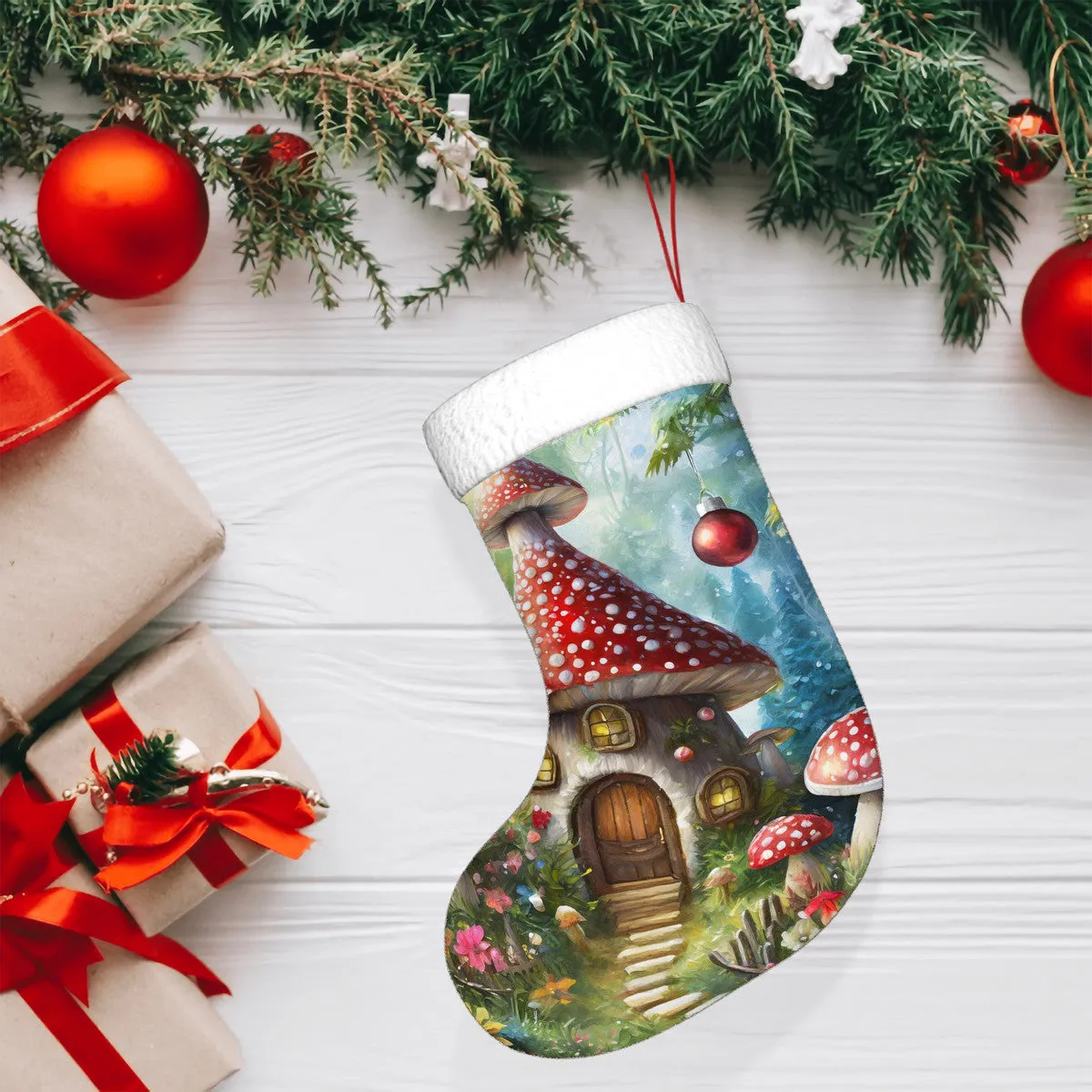 Mushroom Cottage Christmas stockings