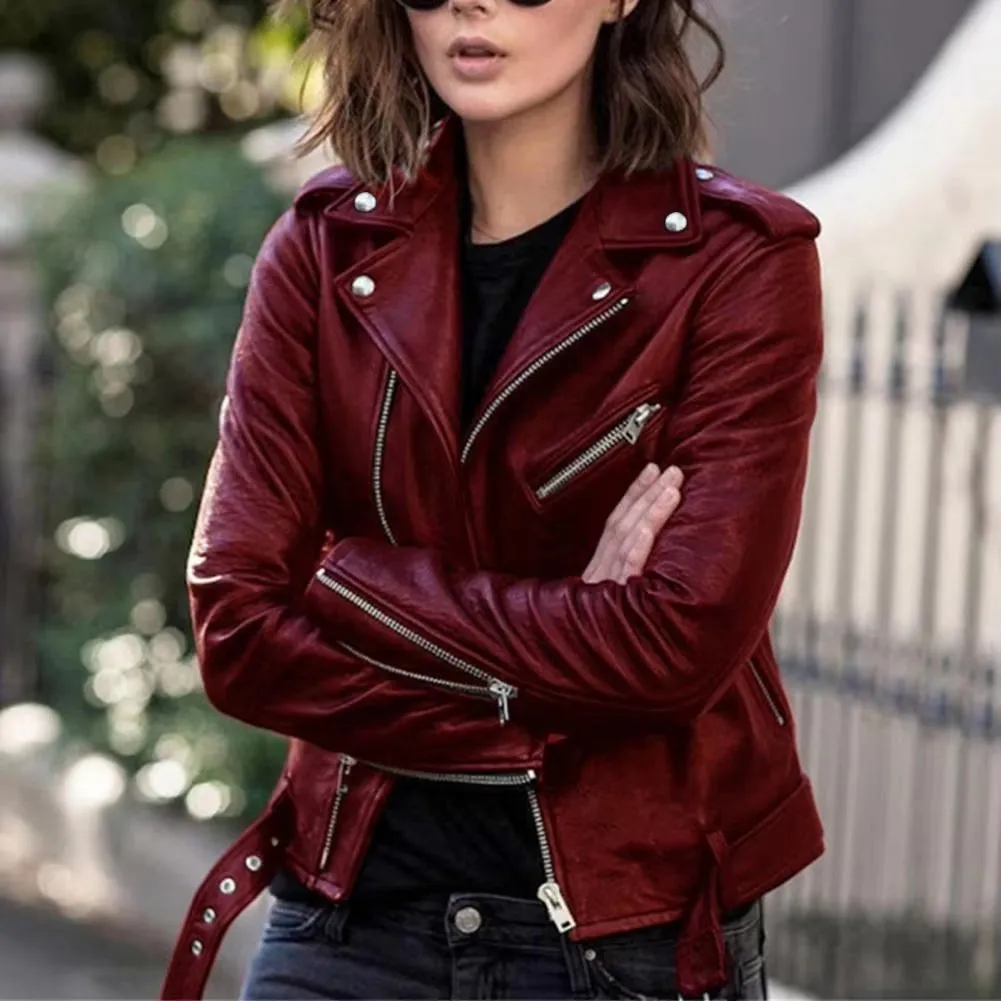 New Stylish Short Jacket Solid Female Moto Biker Jackets Thin Ladies Cool Faux Leather Jacket Leather Outwear