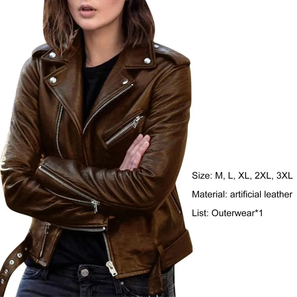 New Stylish Short Jacket Solid Female Moto Biker Jackets Thin Ladies Cool Faux Leather Jacket Leather Outwear