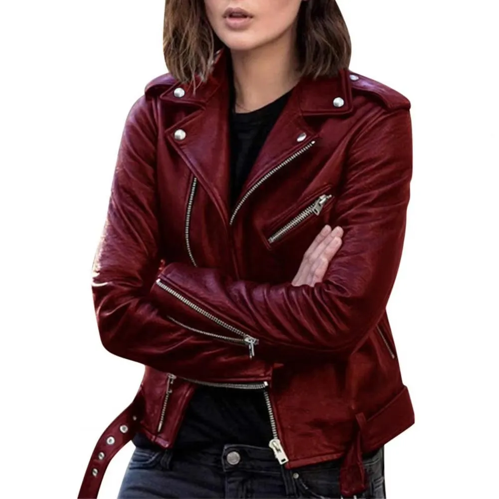 New Stylish Short Jacket Solid Female Moto Biker Jackets Thin Ladies Cool Faux Leather Jacket Leather Outwear