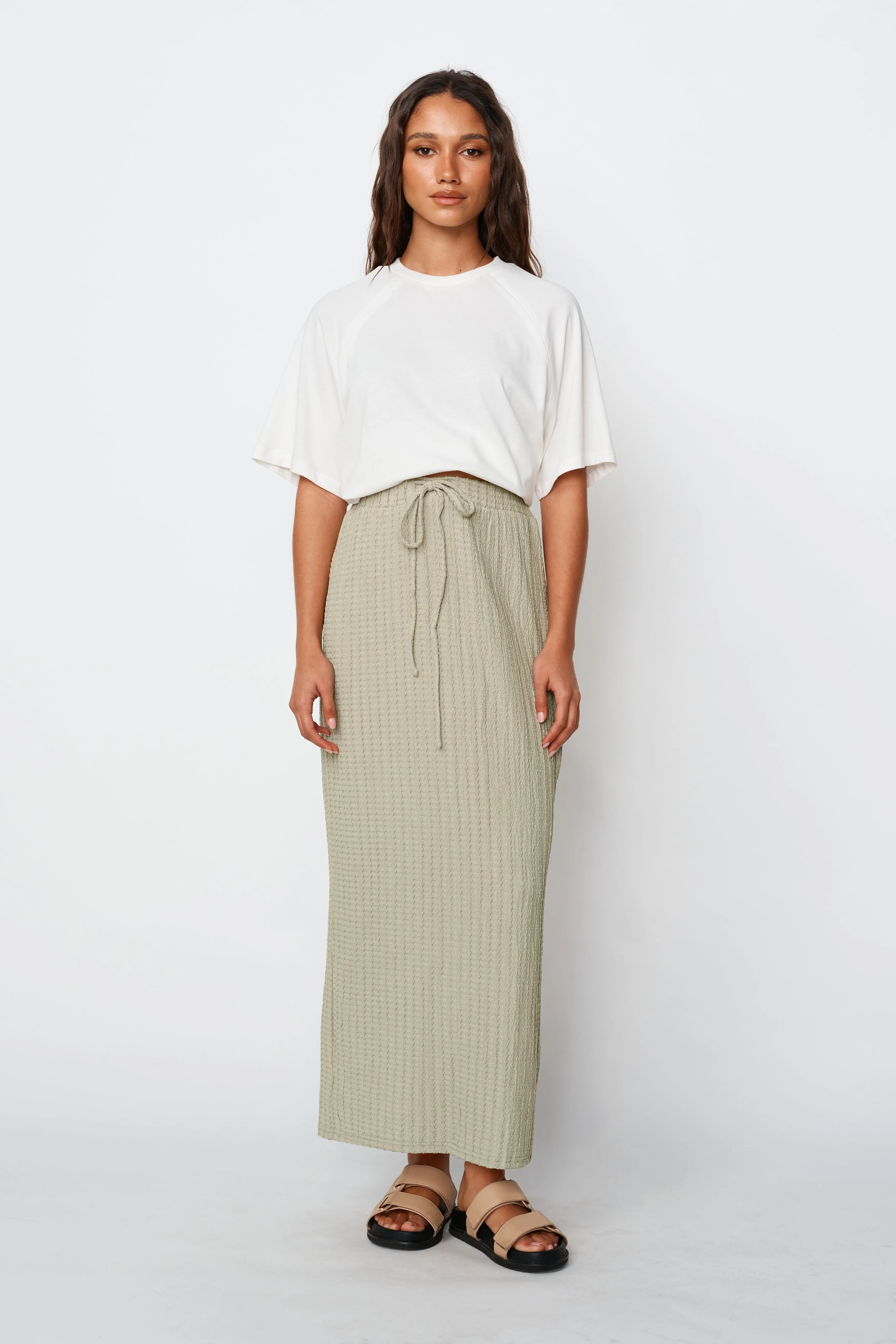 Noah Textured Midi Skirt - Sage