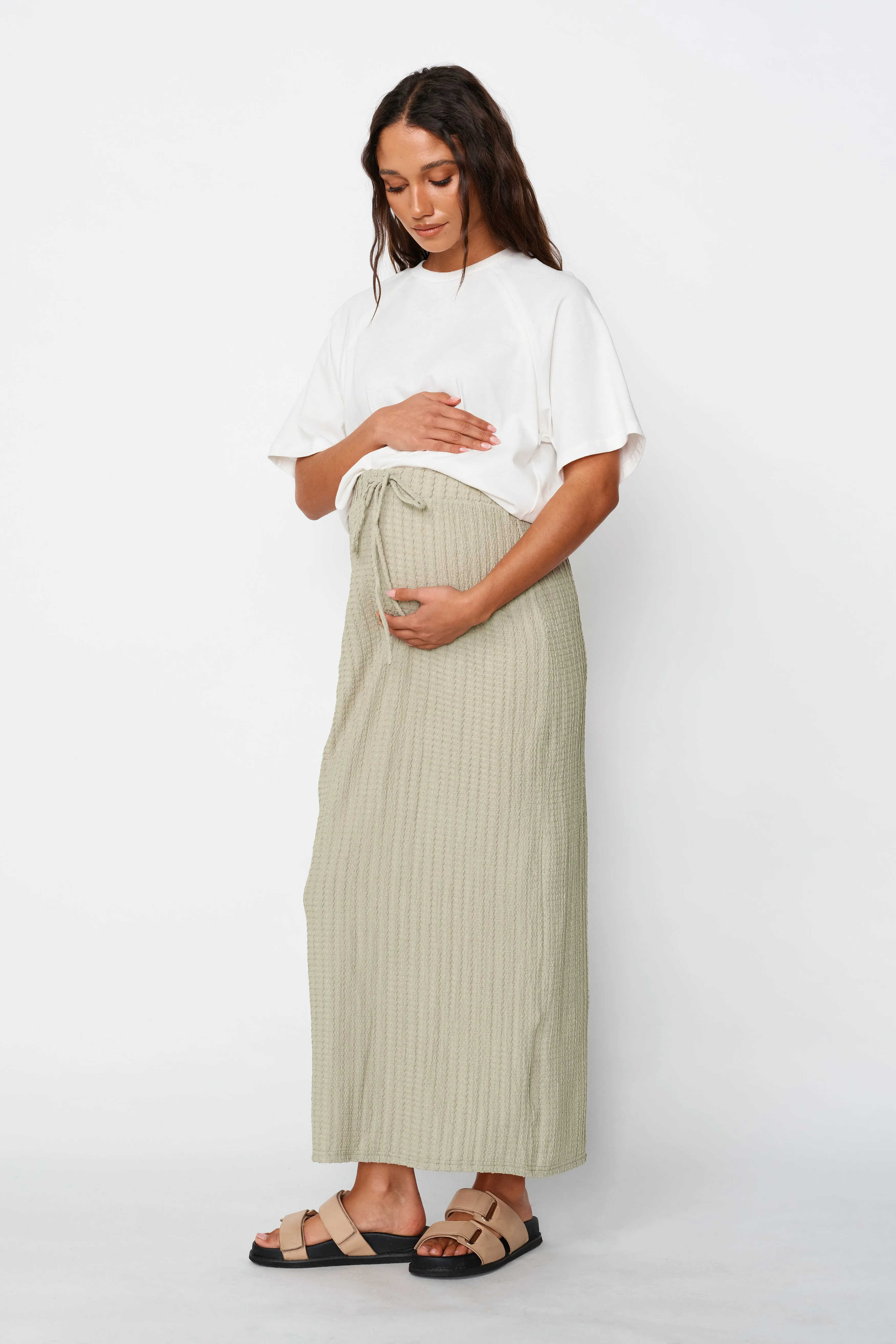 Noah Textured Midi Skirt - Sage