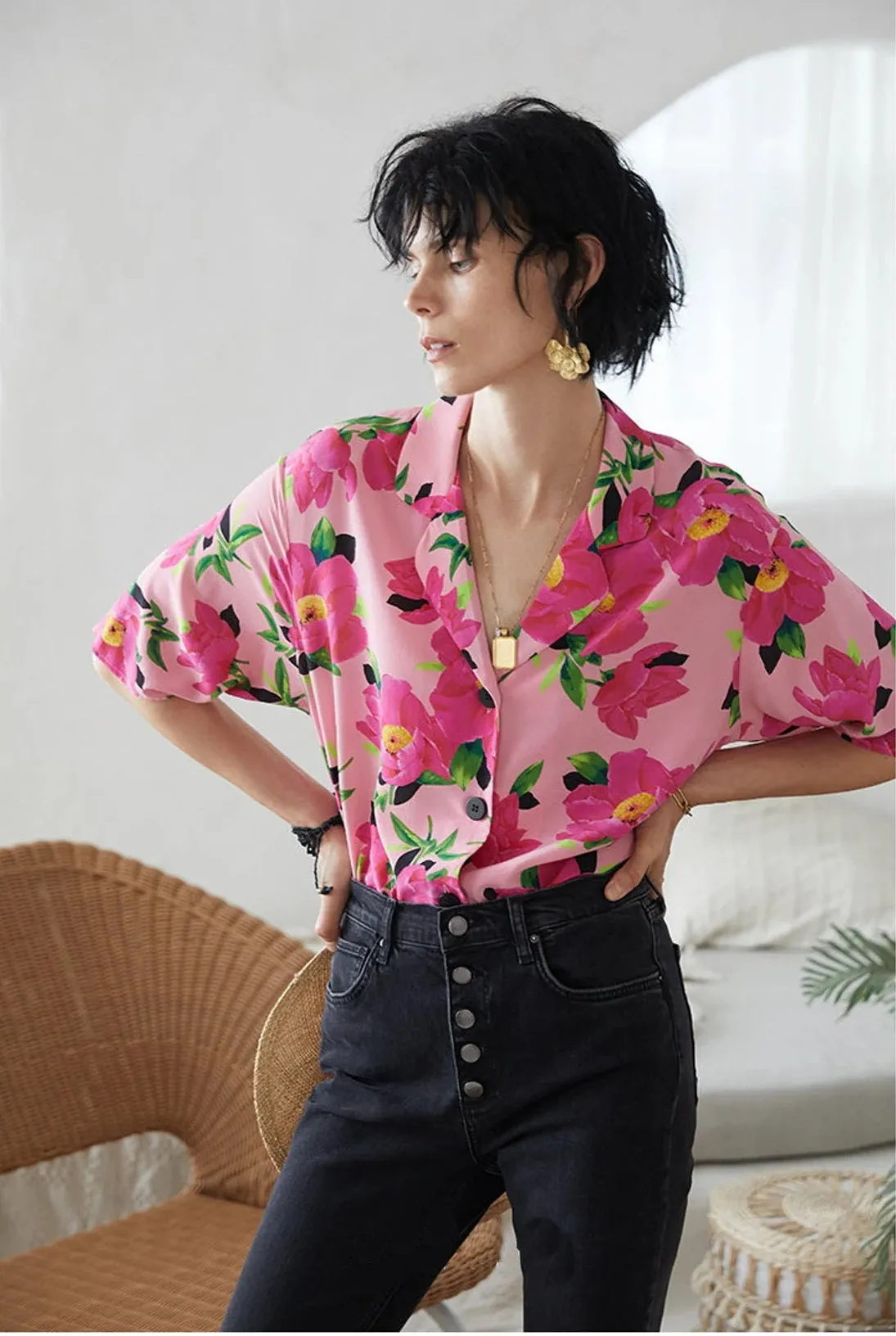 Nonothing |100% pure silk floral button down shirt