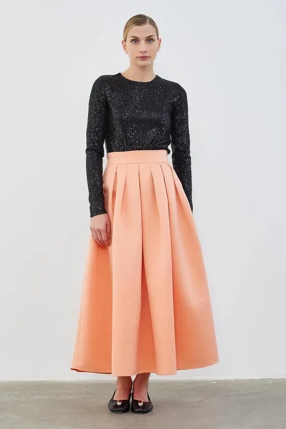 Ole Pleated High Waist Taffeta Skirt Peach