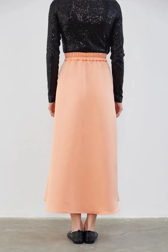 Ole Pleated High Waist Taffeta Skirt Peach