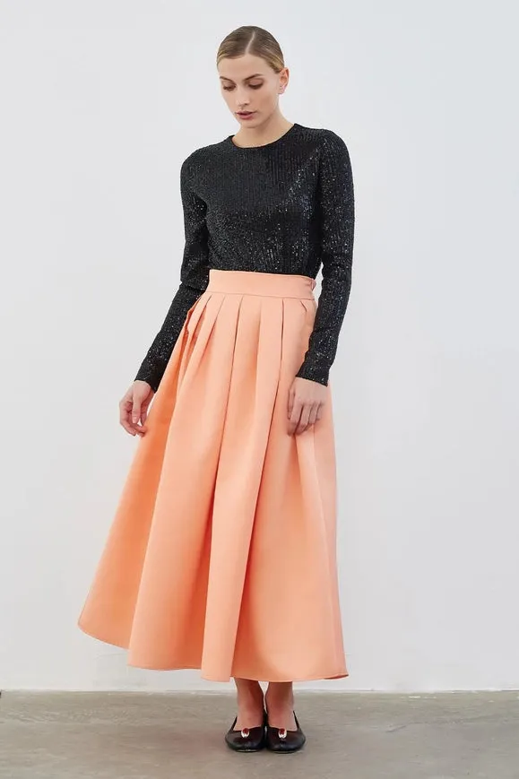 Ole Pleated High Waist Taffeta Skirt Peach