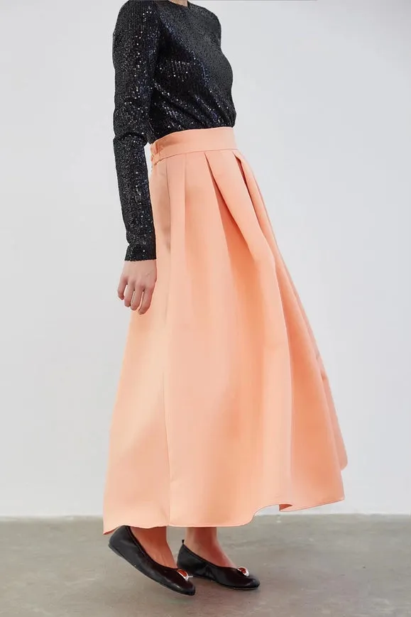 Ole Pleated High Waist Taffeta Skirt Peach