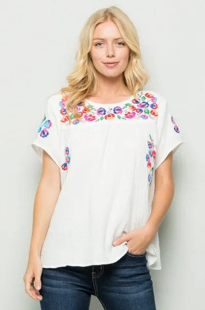 On the Border Embroidered Top, White