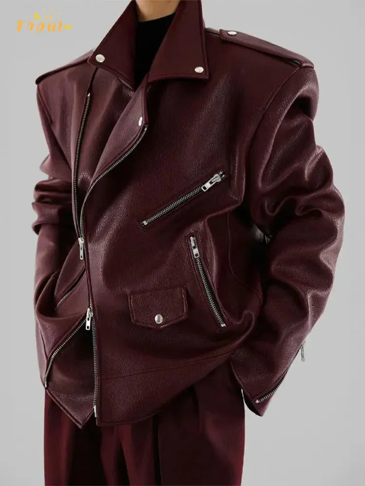 Oversized Jessy Burgundy double Zipper Long Sleeved Coat Biker Jacket