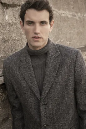 Owen Tweed Coat - Charcoal Wide Herringbone